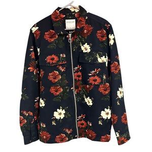 Denim & Flower Ricky Singer 100% Cotton Zip Front Jacket Floral Print Sz M Hawia